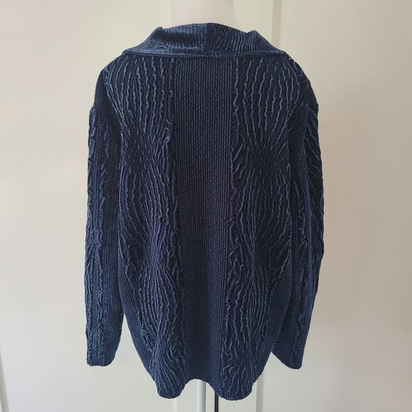 Chico's Size 2 (US L) Velvet Textured Collared Grandpa Cardigan navy cozy layer - Picture 2 of 7